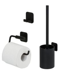 TIGER COLAR ENSEMBLE D'ACCESSOIRES DE TOILETTES - BROSSE WC AVEC SUPPORT - PORTE-ROULEAU PAPIER TOILETTE SANS RABAT - CROCHET PORTE-SERVIETTE – NOIR