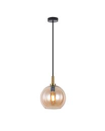 FANTASIA OSIRA HANGLAMP E27 ZWART/GOUD AMBER GLAS 20CM