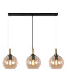 FANTASIA OSIRA SUSPENSION E27 3L NOIR/OR VERRE AMBRE 3X 200MM