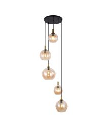 FANTASIA OSIRA HANGLAMP E27 5L ZWART/GOUD AMBER GLAS