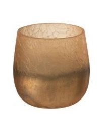 J-LINE THEELICHTHOUDER STREEP GLAS GOUD/OKER SMALL(10X10X10CM)