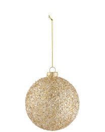 J-LINE KERSTBAL GROVE GLITTER GLAS GOUD/WIT MEDIUM (10X10X10CM)