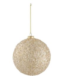 J-LINE KERSTBAL GROVE GLITTER GLAS GOUD/WIT LARGE (12X12X12CM)