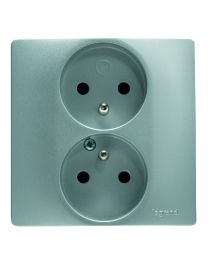 LEGRAND NILOÉ STOPCONTACT DUBBEL MET PENAARDE ALUMINIUM